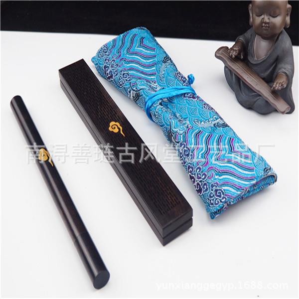 古风堂紫光檀香盒木质线香筒布袋装2件套熏香盒香管
