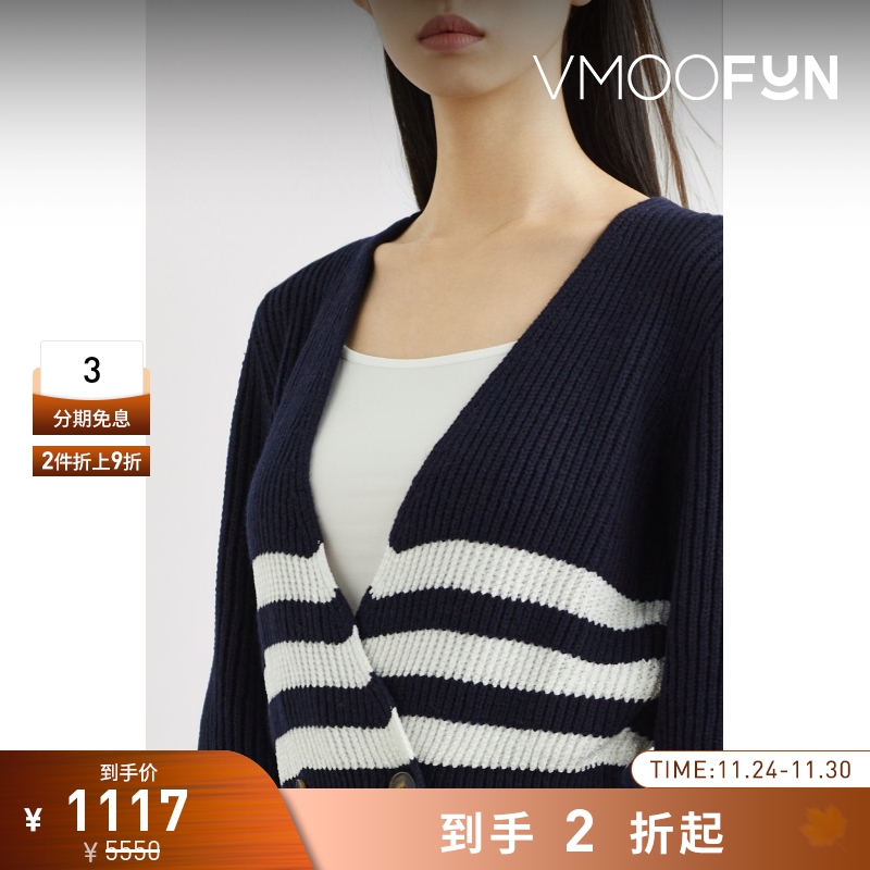 【折扣再降】Rosie Assoulin 女士双排扣条纹嵌花混纺针织开衫