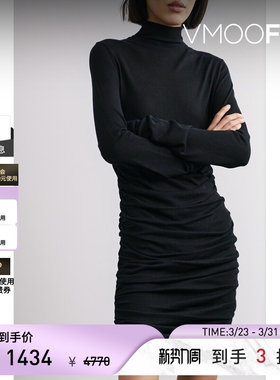 RtA 春夏女褶饰垂坠真丝迷你连衣裙小黑裙