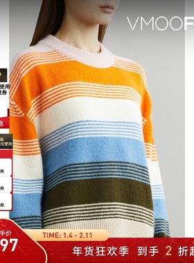 【折扣】Pringle of Scotland女秋冬圆领撞色条纹嵌花羊毛毛衣
