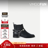 Sophia 折扣 Webster秋冬女士金属链缀饰皮革切尔西靴