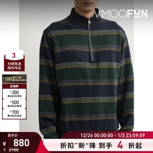 【折扣】Oliver Spencer 秋冬男正反两穿条纹混纺半拉链卫衣