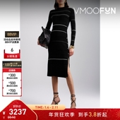 折扣 Proenza Schouler 女士条纹针织中长小黑裙连衣裙