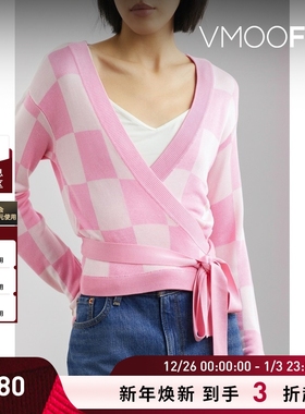 【折扣】Stine Goya 女秋冬别致芭比粉格纹针织围裹式上衣