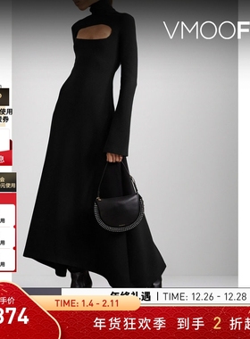 【折扣】A.W.A.K.E. MODE 女挖剪弹力小黑裙连衣裙