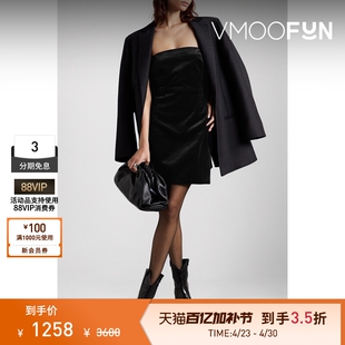 THEORY 春夏女抹胸弹力棉质天鹅绒迷你连衣裙