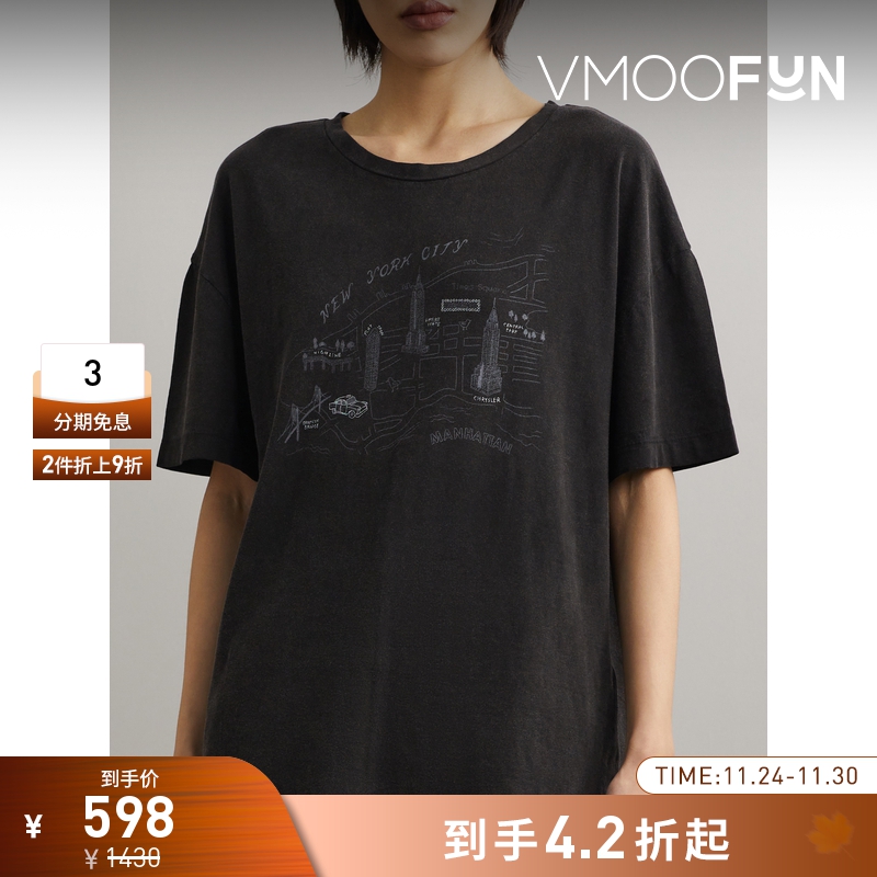 【折扣】Rag＆Bone 春夏女仿旧印花棉质打底衫T恤