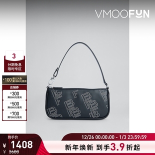 FAR 女摩登简约带缀饰黑色皮革单肩包腋下包 折扣