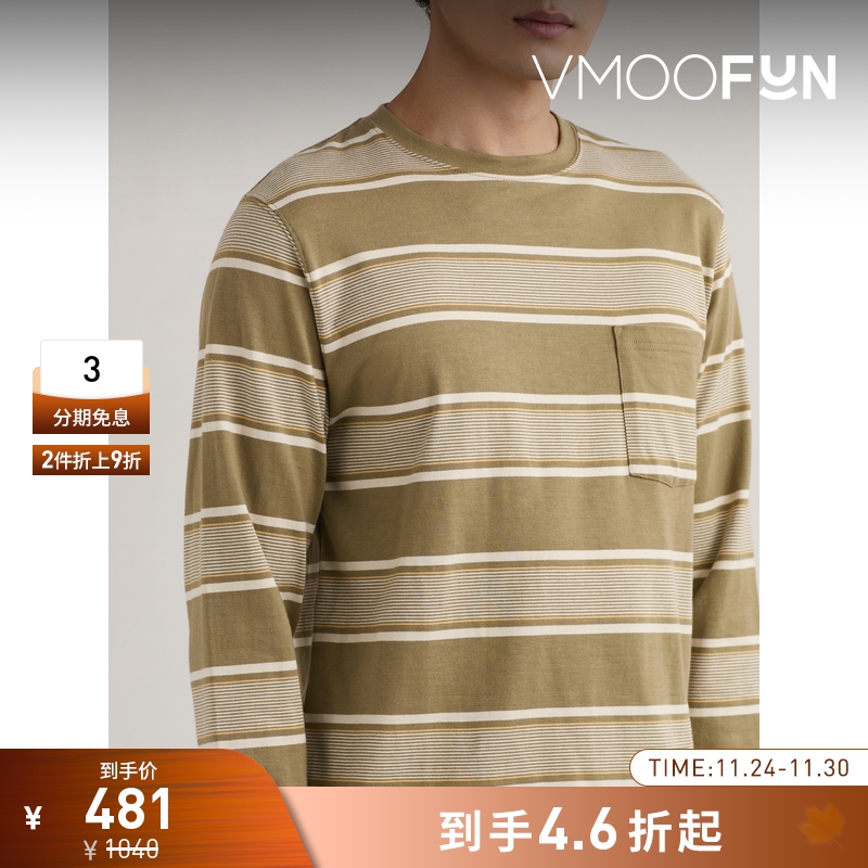 【折扣】BEAMS PLUS男士宽松条纹棉质平纹布长袖T恤