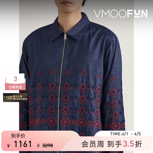 末折扣 YMC 秋冬男蓝色刺绣棉质钱布雷布夹克 季