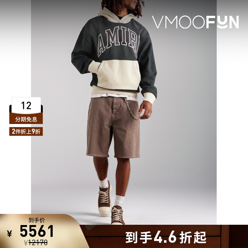 【折扣】Amiri 秋冬男品牌标志贴花拼色平纹布连帽卫衣