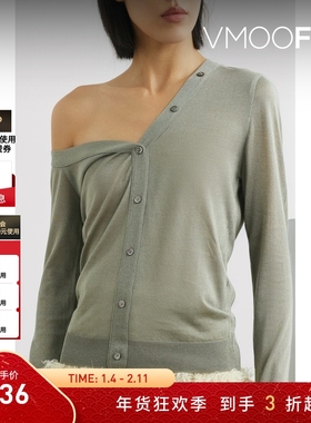 【折扣】Rokh 女秋冬单肩解构针织开襟衫