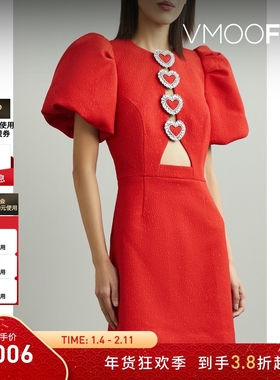 【折扣】Rebecca Vallance  夏女收腰红色绉纱连衣裙