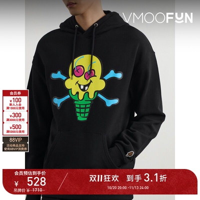 【D11折扣】ICECREAM 秋冬男印花棉质连帽卫衣