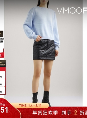 【折扣】Cami NYC女士秋冬带缀饰蓝色直筒型长袖羊毛毛衣