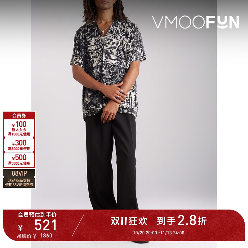 【D11折扣】YMC春夏男士印花斜纹布黑色短袖衬衫