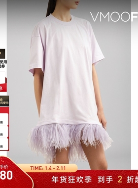 【折扣】Marques' Almeida夏季女鸵鸟毛装饰连衣裙