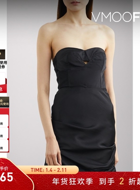 【折扣】RtA 女抹胸褶饰缎面迷你连衣裙小黑裙礼服裙