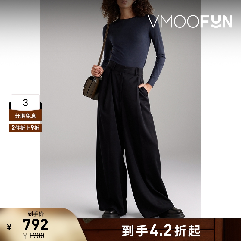 【折扣】THEORY 女久穿基础款羊毛混纺深蓝色毛衣