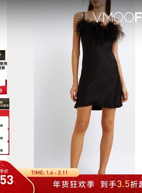 【折扣】[经典款]Sleeper 女羽毛边饰缎面睡裙小黑裙