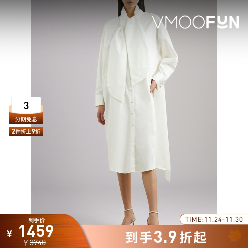 【折扣】Marques' Almeida女士系带细节棉质府绸中长连衣裙