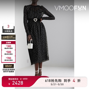 【618狂欢】REBECCA VALLANCE女士配腰带金属感波点绢网连衣裙
