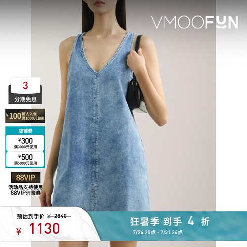 Rag＆Bone夏季女蓝色V领牛仔布迷你连衣裙