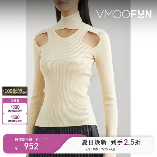 COPERNI 秋冬女挖剪罗纹针织上衣高领打底衫-FJ