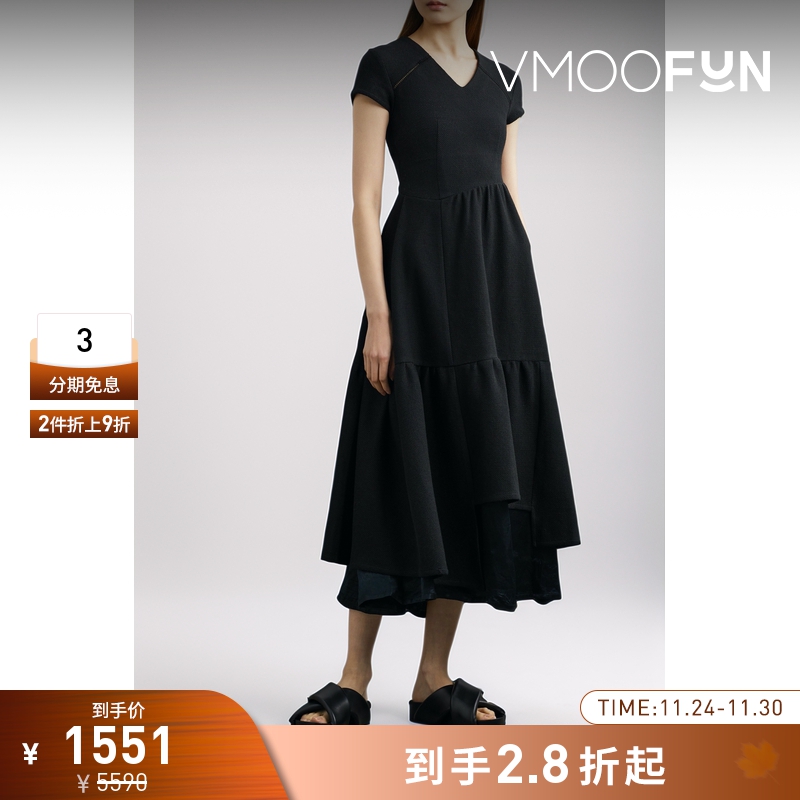 【折扣】Ader Error 女解构褶饰连衣裙小黑裙