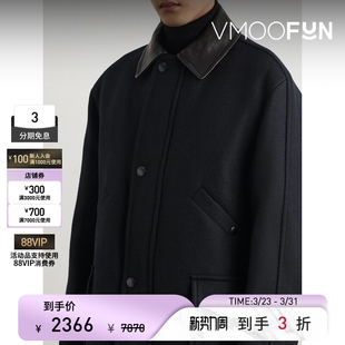 Homme Solid 末折扣 秋冬男宽松皮革边饰带填充物外套 季