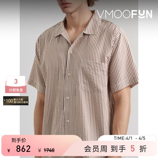 衬衫 春夏男宽松条纹莱赛尔泡泡纱短袖 YMC