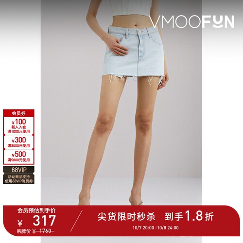 【D11抢先秒杀】MOTHER DENIM 春夏女士毛边贴花牛仔迷你半身裙