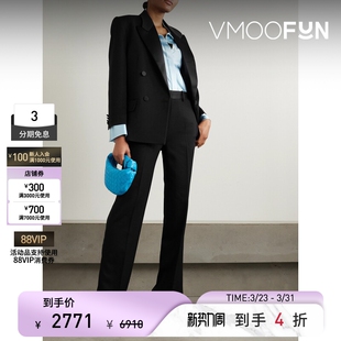 休闲裤 女简约缎面边饰直筒裤 Beckham Victoria