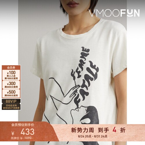 【折扣】MOTHER DENIM春夏女士印花棉质平纹布T恤