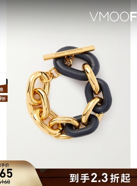 【折扣】Paco  Rabanne 女金属黑色皮革拼接手链