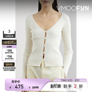 秋冬女挖剪罗纹针织开襟衫 gu_deres 末折扣 毛衣外套 季