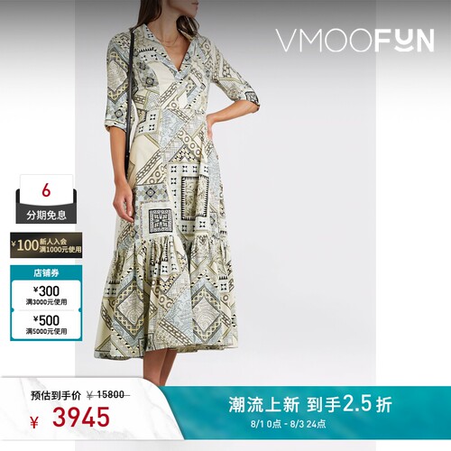 Etro 春夏女设计感佩斯利涡纹印花棉质中长连衣裙
