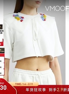 【折扣】ANGEL CHEN女士串珠绢网边饰棉质混纺平纹布短款上衣