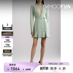 连衣裙 春夏女配腰带大V领迷你长袖 Norma Kamali