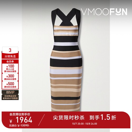 【D11抢先秒杀】Herve Leger x Law Roach 春夏女条纹中长连衣裙