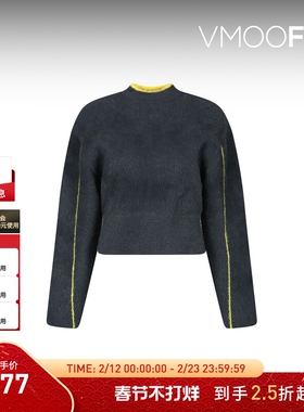 【折扣】YCH秋冬女拉绒挖剪羊毛混纺露腰设计短款针织衫