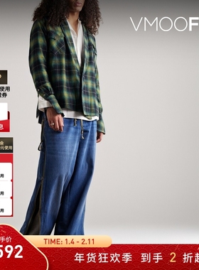 【折扣】GREG LAUREN 男披肩领格纹法兰绒衬衫