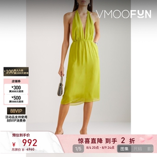 【夏季特惠】Christopher Esber春夏女真丝乔其纱挂脖中长连衣裙
