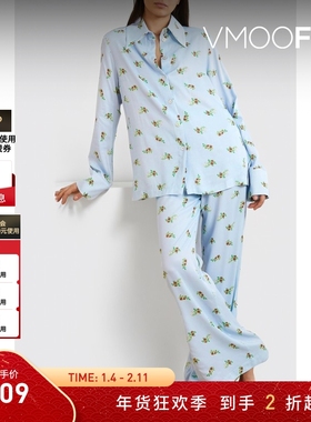 【折扣】Sleeper 女印花缎面蓝色睡衣套装