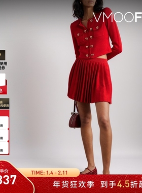 【折扣】Self-Portrait 秋冬红色女褶裥针织迷你半身裙