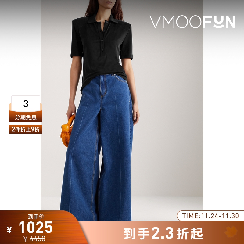 【折扣】Tibi 女黑色短袖平纹布Polo衫