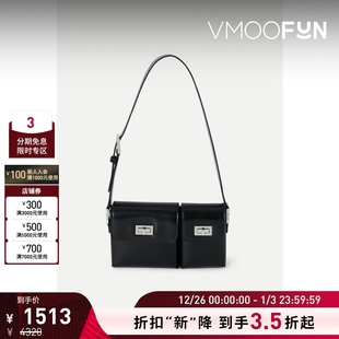 FAR 女黑色皮革机车单肩包腋下包 折扣再降