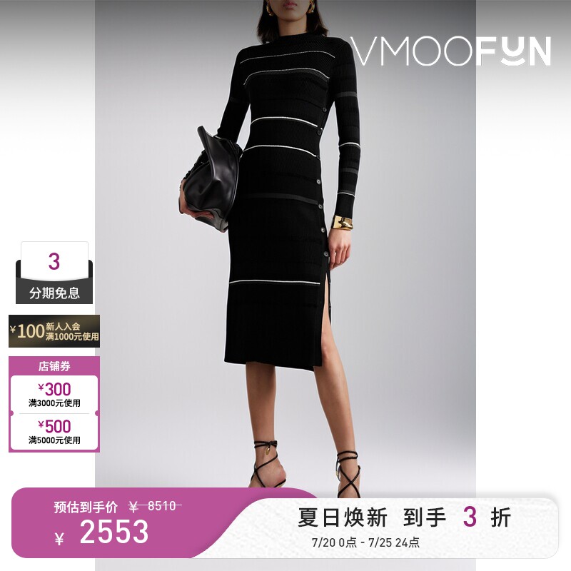 【反季特惠】Proenza Schouler/PS 春夏女条纹针织黑裙连衣裙