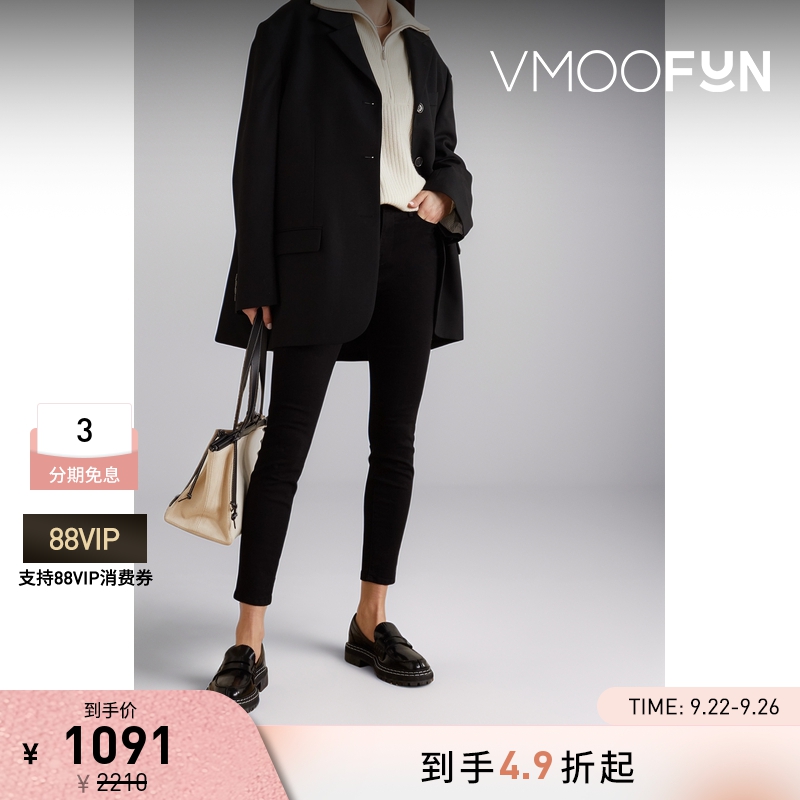 【折扣】FRAME女士开衩裤脚黑色紧身九分牛仔裤