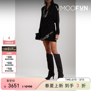 Isabel Marant 女亮片绉纱长袖礼服连衣裙小黑裙